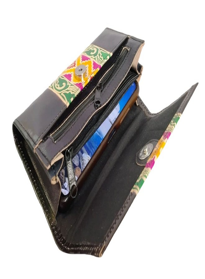 Chitrahar Shantiniketan Genuine Leather Handcrafted Geometric Motif Clutch For Women (Stick, Black) - Image 4