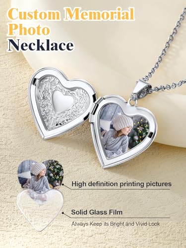 U7 Platinum Plated Charm Necklaces Heart Pendant Photo Locket Necklace for Women - Image 4