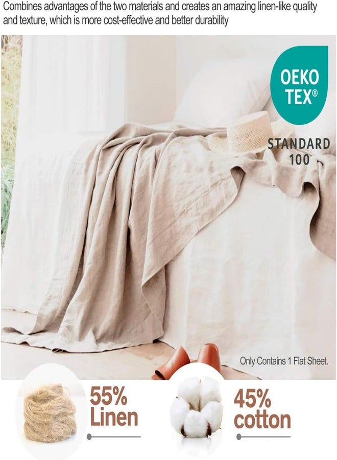 BISELINA Linen Sheet French Flax Flat Sheet 55% Euro Linen 45% Cotton Basic Style Solid Color Soft Breathable Farmhouse Top Sheet (Twin, Linen) - Image 2