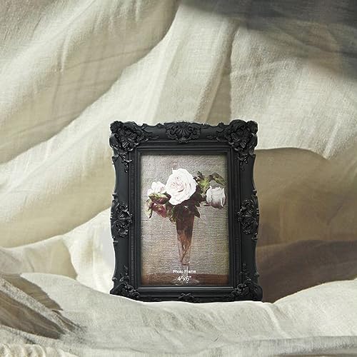 CISOO 4x6 Vintage Picture Frame Antique Ornate Black Photo Frame for Table Top and Wall Display Decorative Floral Design Retro Home Decor Photo Gallery Art - Image 3