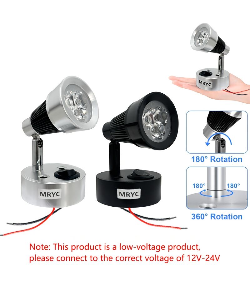 1 Pc Rotatable Led Rv Reading Lamp 3W Warm Light Spotlight With Button Switch For Ships Trailers Travel Vehicles Aluminum Alloy Dc12 24V - Image 5