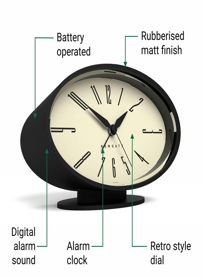 NEWGATE® Ronnie Alarm Clock | Oval Retro Design | Black Soft Rubberised Finish | Ideal for Bedside, Desk or Shelf | Modern, Retro mid-Century Bedroom & Office Accessory - Image 5