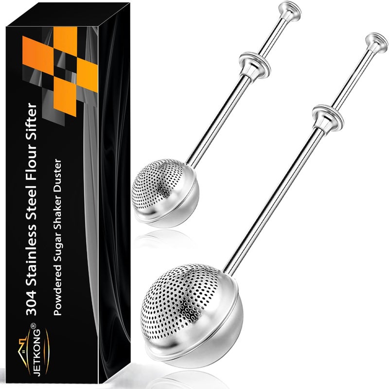 JETKONG 2 Pcs Flour Sifter Stainless Steel Flour Duster for Bread Baking Bakers Dusting Wand for Powdered Sugar and Spices SmallLarge Silver - Image 2