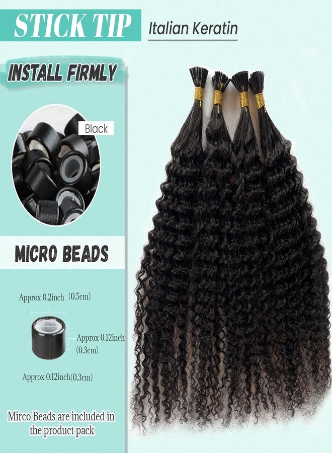 Ubetta I Tip Hair Extensions Human Hair, Kinky Curly Natural Black Hair Extensions Real Human Hair i Tips Pre Bonded Keratin Cold Fusion I tip Extension for 3C 4A Hair Black Women 100 Strands 18 Inch Grams - Image 4