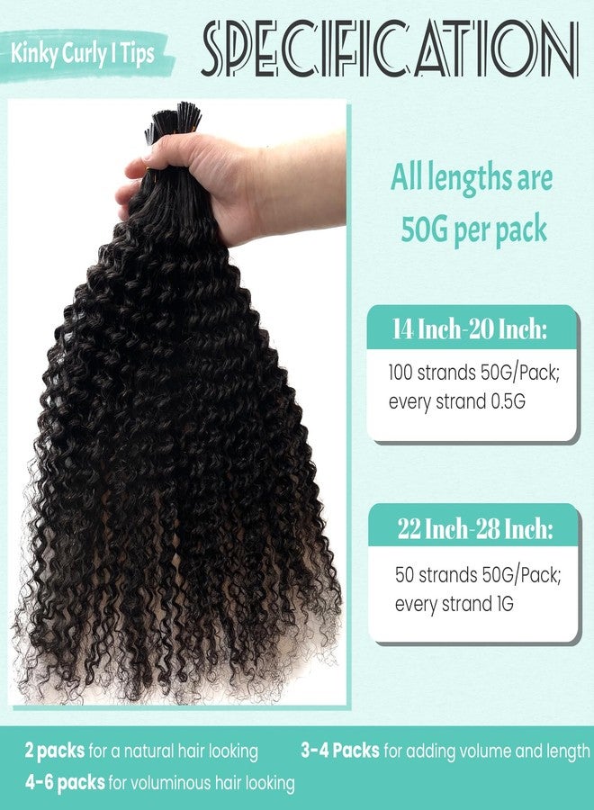 Ubetta I Tip Hair Extensions Human Hair, Kinky Curly Natural Black Hair Extensions Real Human Hair i Tips Pre Bonded Keratin Cold Fusion I tip Extension for 3C 4A Hair Black Women 100 Strands 18 Inch Grams - Image 2