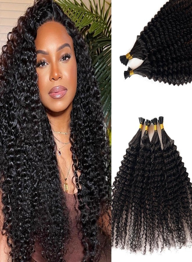 Ubetta I Tip Hair Extensions Human Hair, Kinky Curly Natural Black Hair Extensions Real Human Hair i Tips Pre Bonded Keratin Cold Fusion I tip Extension for 3C 4A Hair Black Women 100 Strands 18 Inch Grams - Image 1