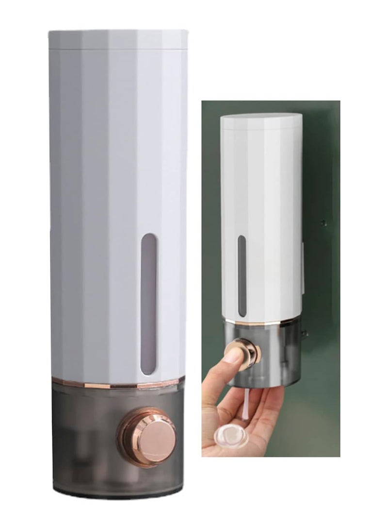 SYOSI Wall-Mounted Shower Soap Dispenser Large Capacity 450ml Manual Refillable Hand Dish Soap Dispenser for Bathroom Kitchen Home Office Hotel, No Drilling (White)  - Image 1