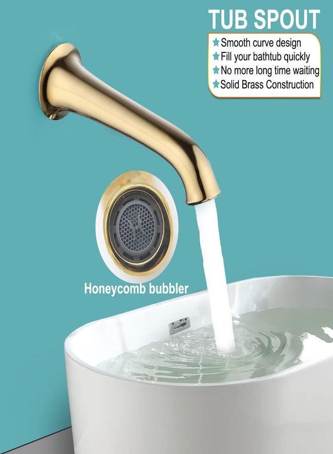 Enga Bright Gold Tub Spout, 8inch Extra Long Bathtub Faucet Wall Mount Brass Non Diverter Tub Filler - Image 3