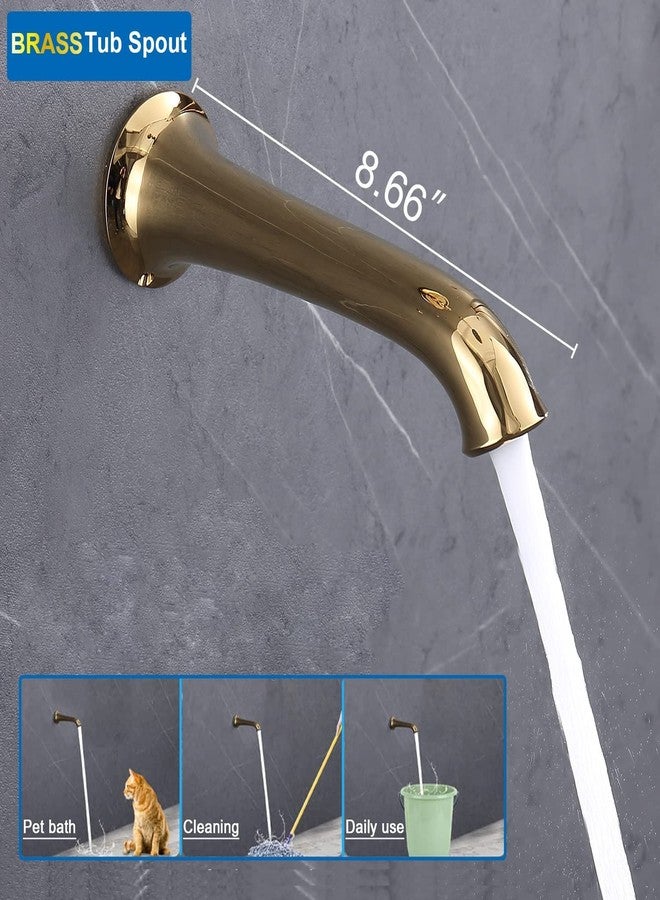 Enga Bright Gold Tub Spout, 8inch Extra Long Bathtub Faucet Wall Mount Brass Non Diverter Tub Filler - Image 4