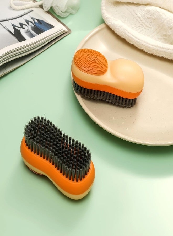 Selaurel Laundry Stain Brush Two-Side Soft Bristle Scrub Brush for Stain Removal Silicone Household Clothes Washing Brush Dual-use Scrubbing Brush for Clothes Underwear, 2 Pack (Blue and Orange) - Image 4