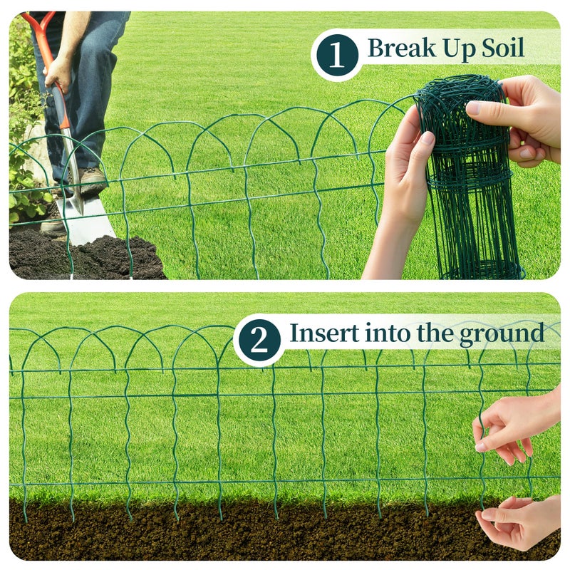 PROWORX 2 Rolls Green Garden Fence Border, 14 in x 40 ft Metal Folding Fence Wire Roll Garden Border Edging, Garden Fence Roll Flower Bed Fencing for Outdoor Yard - Image 3