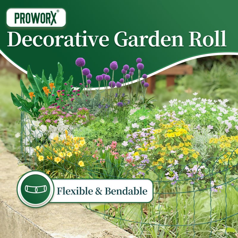PROWORX 2 Rolls Green Garden Fence Border, 14 in x 40 ft Metal Folding Fence Wire Roll Garden Border Edging, Garden Fence Roll Flower Bed Fencing for Outdoor Yard - Image 2