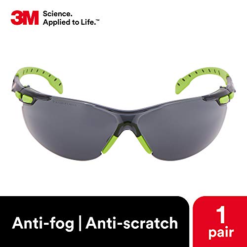 3M Safety Glasses, Solus 1000, S1202SGAF, ANSI Z87, Scotchgard Anti-Fog, Gray Lens, Green/Black Frame, Padded Temple, Soft Nosebridge, UV Protection, Premium Eye Protection - Image 3