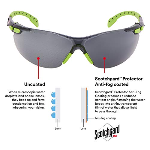 3M Safety Glasses, Solus 1000, S1202SGAF, ANSI Z87, Scotchgard Anti-Fog, Gray Lens, Green/Black Frame, Padded Temple, Soft Nosebridge, UV Protection, Premium Eye Protection - Image 5