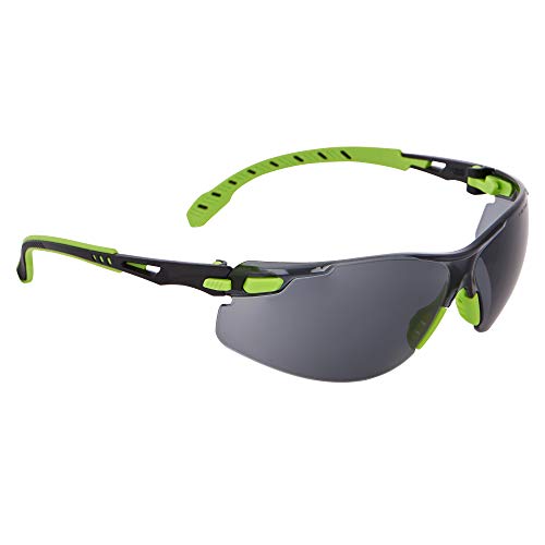 3M Safety Glasses, Solus 1000, S1202SGAF, ANSI Z87, Scotchgard Anti-Fog, Gray Lens, Green/Black Frame, Padded Temple, Soft Nosebridge, UV Protection, Premium Eye Protection - Image 1