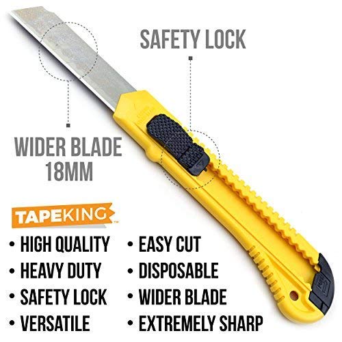 Tape King Utility Knife Set (12 Pack) | 18mm Wide Blade Box Cutter | Retractable Design, Compact And Versatile for Home, Crafts, Warehouse, Cartons, Cardboard, Office Supplies and Packaging - Image 2