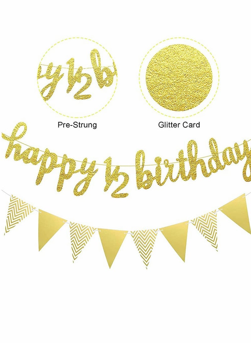 KASTWAVE 6 Months Banner Happy Birthday Banner Happy Birthday Banner Glitter, Cake Topper Triangle Flag Banner for Half Year Baby Shower Birthday Party Decoration - Image 2