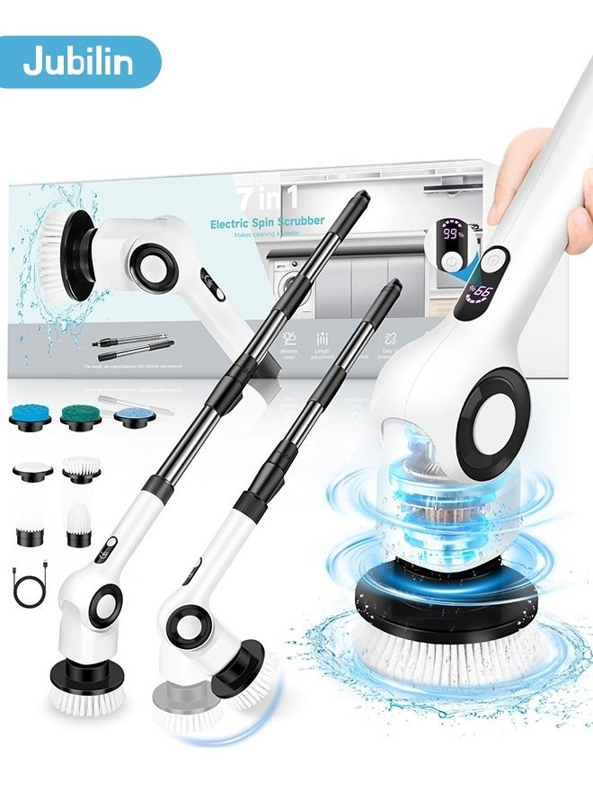 Jubilin Electric Spin Scrubber Rechargeable Cleaning Brush with 7 Replaceable Brush Heads, Cordless and Portable Power Scrubber, Electric Bathroom Scrubber for Cleaning Tile, Sink, Window, Floor, Tub, Car - Image 1