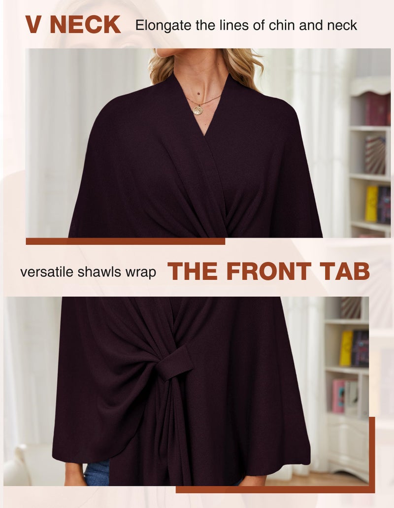 PULI Women's Elegant Shawl Wraps Soft Open Front Poncho Sweater for Spring Fall Winter burgundy - Image 5