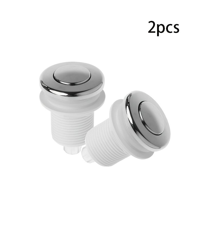 2Pcs On Off Push Air Button 32mm Silvery For Bathtub Waste Garbage Disposal Pneumatic - Image 1