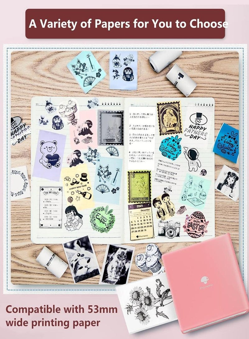 فوميمو طابعة محمولة صغيرة M02 - طابعة حرارية بلوتوث، لون وردي، للصور والملصقات المرحة بالأسلوب الرجعي، تدعم أنظمة أندرويد وآي أو إس. مناسبة لمنصة التجارة الإلكترونية في الإمارات العربية المتحدة.1 طابعة + 1 لفة ملصقات - Image 3