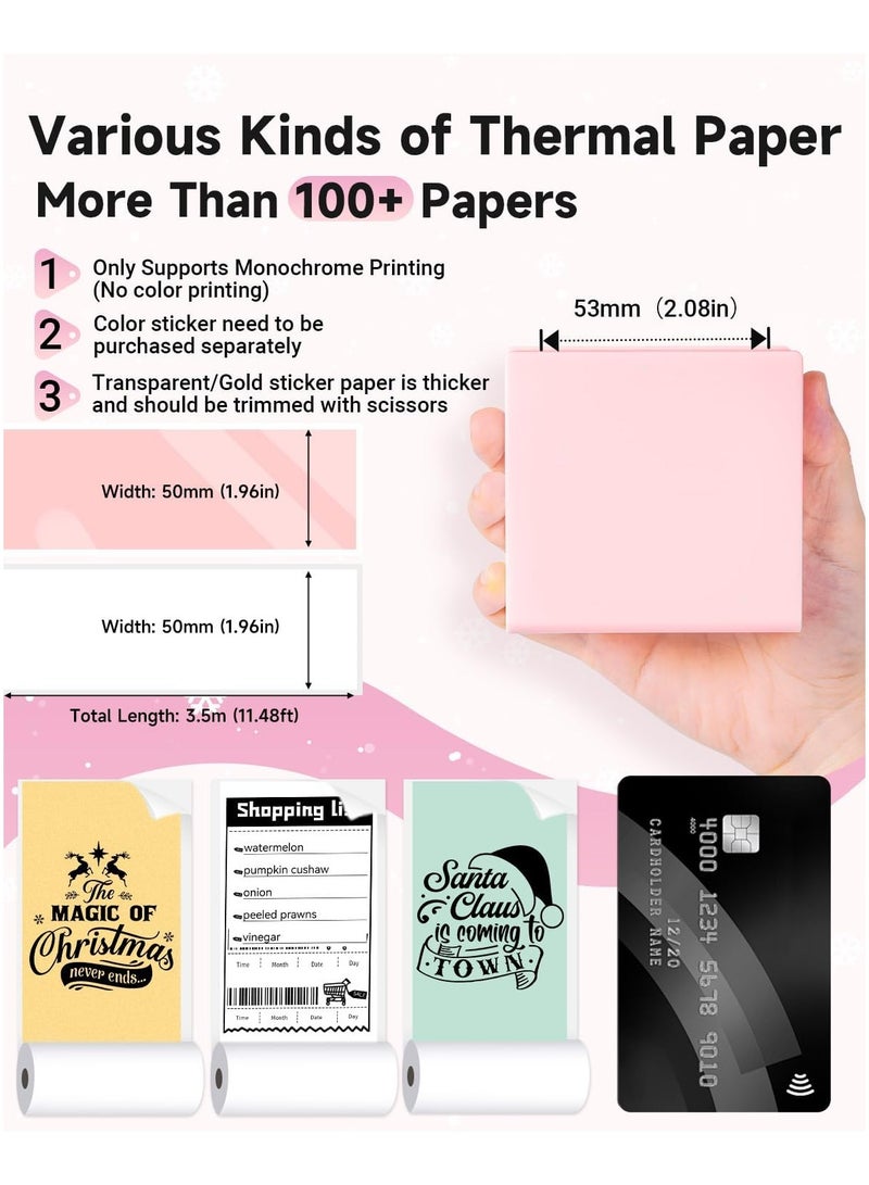 فوميمو طابعة محمولة صغيرة M02 - طابعة حرارية بلوتوث، لون وردي، للصور والملصقات المرحة بالأسلوب الرجعي، تدعم أنظمة أندرويد وآي أو إس. مناسبة لمنصة التجارة الإلكترونية في الإمارات العربية المتحدة.1 طابعة + 1 لفة ملصقات - Image 2