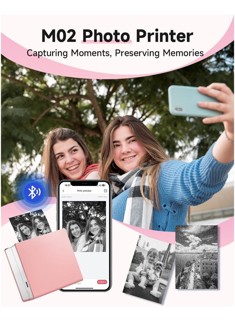 فوميمو طابعة محمولة صغيرة M02 - طابعة حرارية بلوتوث، لون وردي، للصور والملصقات المرحة بالأسلوب الرجعي، تدعم أنظمة أندرويد وآي أو إس. مناسبة لمنصة التجارة الإلكترونية في الإمارات العربية المتحدة.1 طابعة + 1 لفة ملصقات - Image 4