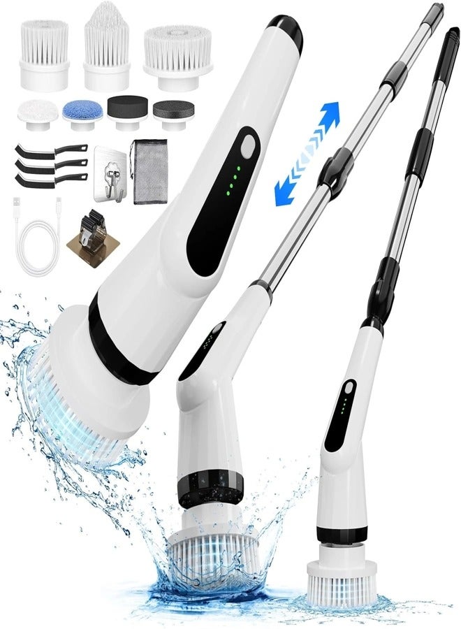Electric Spin Scrubber, IPX7 Electric Cleaning Brush with 7 Replaceable Brush Heads & Retractable Handle, 2-Speed Adjustable Spin Scrubber for Bathroom, Bathtub, Kitchen, Tile Floors - Image 1