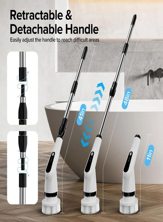 Electric Spin Scrubber, IPX7 Electric Cleaning Brush with 7 Replaceable Brush Heads & Retractable Handle, 2-Speed Adjustable Spin Scrubber for Bathroom, Bathtub, Kitchen, Tile Floors - Image 2