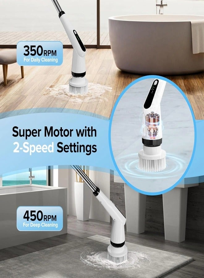 Electric Spin Scrubber, IPX7 Electric Cleaning Brush with 7 Replaceable Brush Heads & Retractable Handle, 2-Speed Adjustable Spin Scrubber for Bathroom, Bathtub, Kitchen, Tile Floors - Image 3
