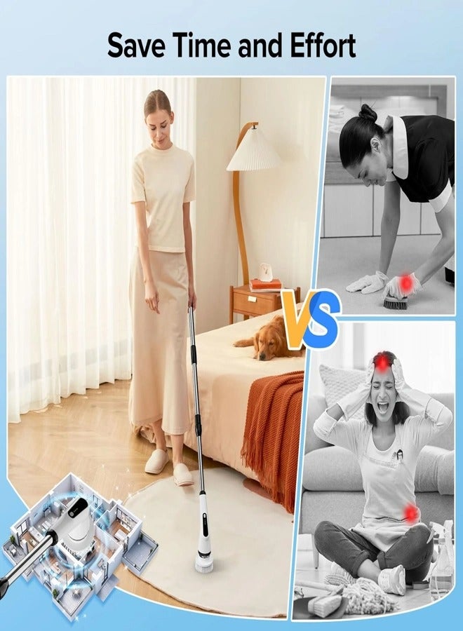 Electric Spin Scrubber, IPX7 Electric Cleaning Brush with 7 Replaceable Brush Heads & Retractable Handle, 2-Speed Adjustable Spin Scrubber for Bathroom, Bathtub, Kitchen, Tile Floors - Image 5