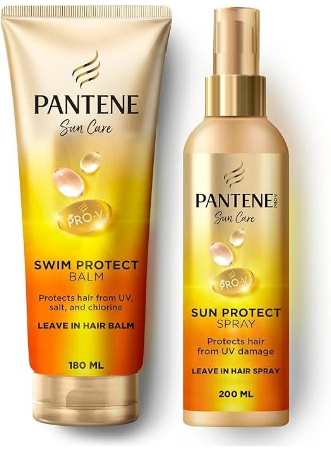 Pantene Sun Care Sun Protect Leave-In Hair Spray & Swim Protect Hair Balm, 200ml + 180ml, Dual Pack, Protects Hair from UV Damage, Salt & Chlorine, Fresh Fragrance, Suitable for All Hair Types - Image 1