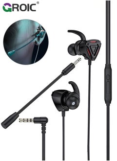 GROIC Black Gaming Earbuds with Mic，in-Ear Gaming Headphones Wired with Microphone Dual Audio Drivers Noise Cancelling Stereo Bass Compatible for PC/PS5/PS4/Xbox/Nintendo/Switch/Mobile 3.5mm Aux  - Image 1
