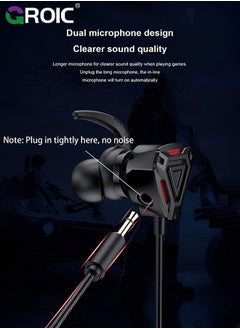 GROIC Black Gaming Earbuds with Mic，in-Ear Gaming Headphones Wired with Microphone Dual Audio Drivers Noise Cancelling Stereo Bass Compatible for PC/PS5/PS4/Xbox/Nintendo/Switch/Mobile 3.5mm Aux  - Image 3