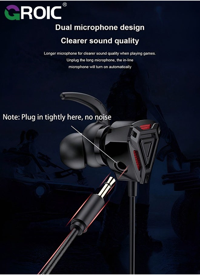 GROIC Black Gaming Earbuds with Mic，in-Ear Gaming Headphones Wired with Microphone Dual Audio Drivers Noise Cancelling Stereo Bass Compatible for PC/PS5/PS4/Xbox/Nintendo/Switch/Mobile 3.5mm Aux  - Image 3