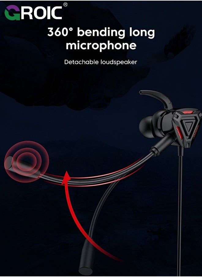 GROIC Black Gaming Earbuds with Mic，in-Ear Gaming Headphones Wired with Microphone Dual Audio Drivers Noise Cancelling Stereo Bass Compatible for PC/PS5/PS4/Xbox/Nintendo/Switch/Mobile 3.5mm Aux  - Image 4