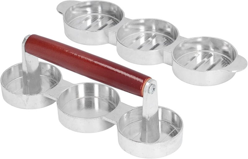 Mini Hamburger Press Patty Mold, Burger Patty Maker with Grooved Design, Nonstick Aluminum Alloy and Pine Wood Hamburger Pressing Tool for Picnic Camping Barbecue - Image 3