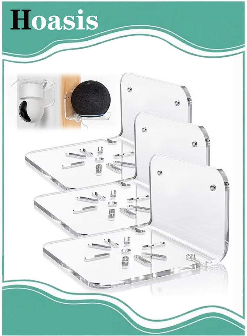 Hoasis Clear Acrylic Wall Shelf 3 Pack for Smart Security Cameras, Baby & Pet Monitors, Small Floating Shelf for Plants, Speaker, Dog Camera, with Cable Clips - Image 1