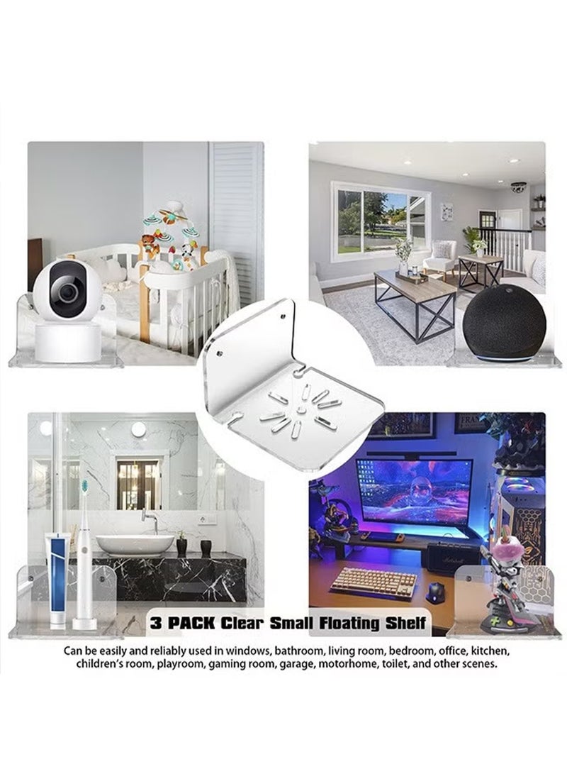 Hoasis Clear Acrylic Wall Shelf 3 Pack for Smart Security Cameras, Baby & Pet Monitors, Small Floating Shelf for Plants, Speaker, Dog Camera, with Cable Clips - Image 5