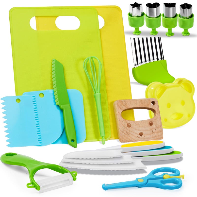 Olanrun Kids Safe Knife Set for Real Cooking 19Piece Toddler Knife Cooking Set Montessori Kitchen Tools Toys Ages 312 BPAFree DishwasherSafe Christmas Birthday Stocking Stuffer Gifts - Image 3