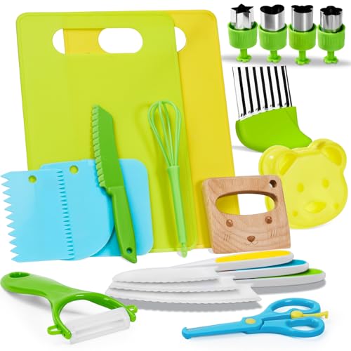 Olanrun Kids Safe Knife Set for Real Cooking 19Piece Toddler Knife Cooking Set Montessori Kitchen Tools Toys Ages 312 BPAFree DishwasherSafe Christmas Birthday Stocking Stuffer Gifts - Image 1