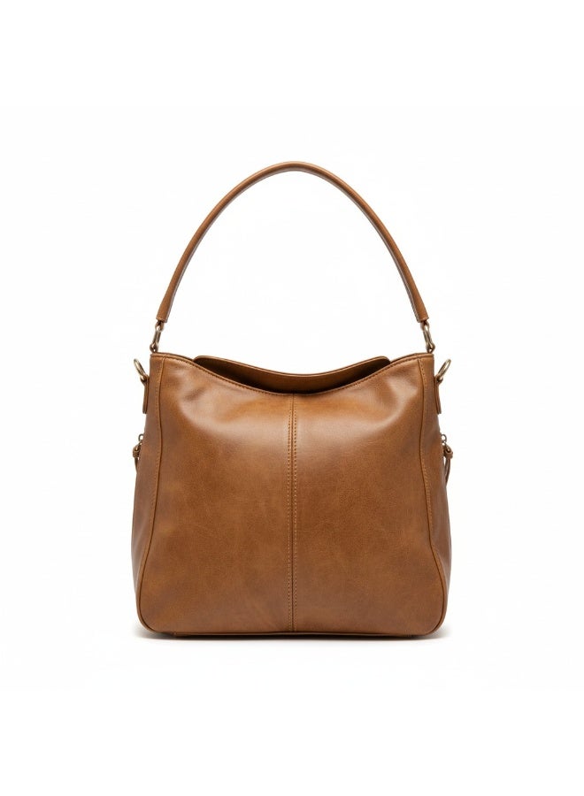 Handmade Women's Camel Hobo Handbag - Soft Leather Design with Comfortable Shoulder Handle - Elegant Casual Bag for Daily Use - Image 1