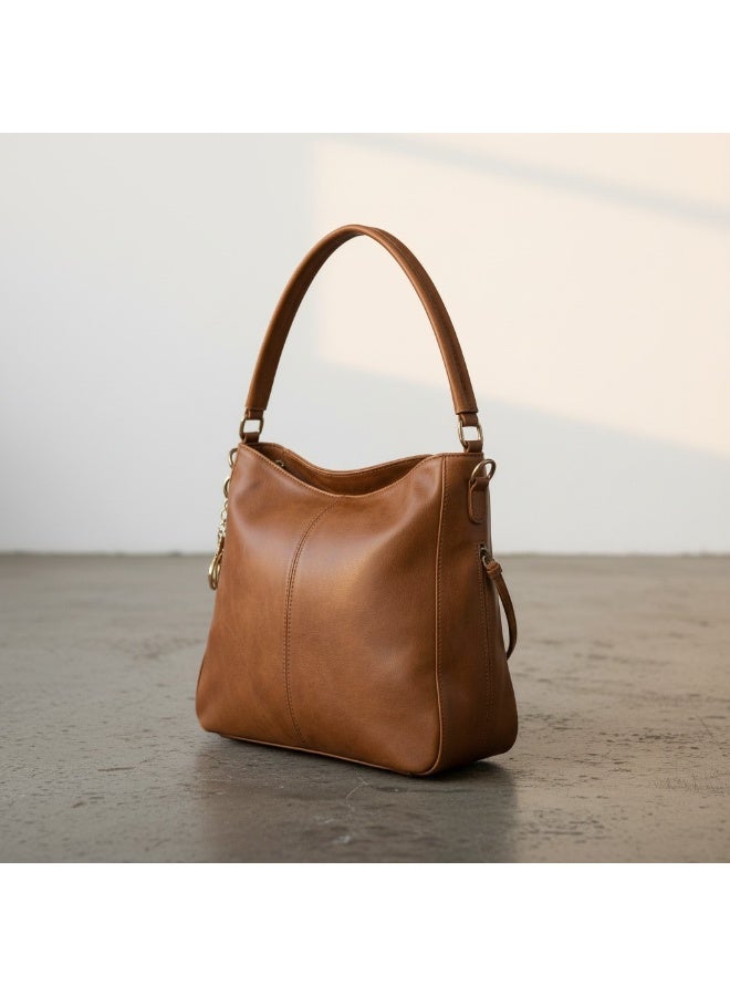 Handmade Women's Camel Hobo Handbag - Soft Leather Design with Comfortable Shoulder Handle - Elegant Casual Bag for Daily Use - Image 3