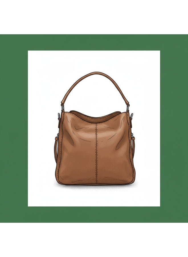 Handmade Women's Camel Hobo Handbag - Soft Leather Design with Comfortable Shoulder Handle - Elegant Casual Bag for Daily Use - Image 2