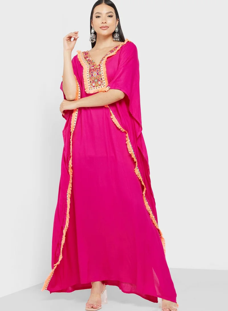 ARABIAN CLOSET Embroidered Flared Sleeve Kaftan