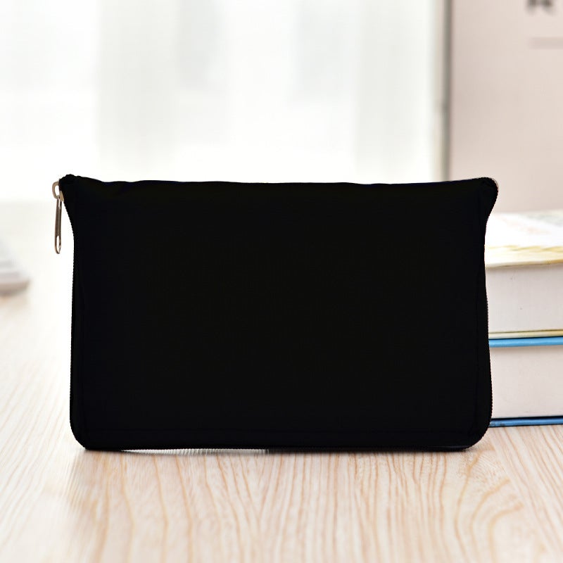 Folding Shopping Bag Portable Large Environmental Bag Oxford Cloth Thickened Handbag Waterproof Zipper Bag for Repeated Use Black 