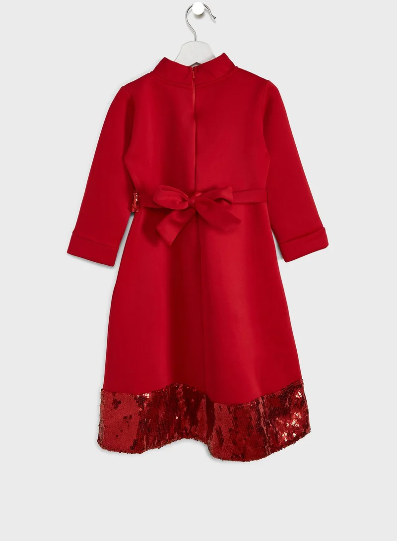 Little Golden Apple Little Full Sleeve Belted Dress