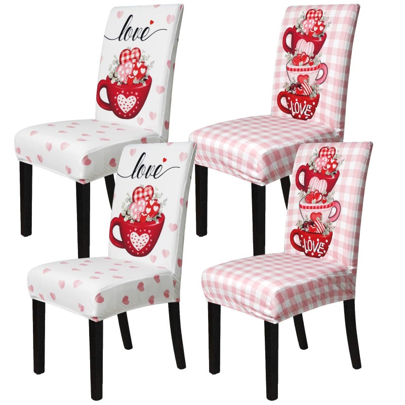 Zifmrtrwn Valentine Chair Covers Set of 4 Candy Love Heart Dining Room Slipcovers Stretch Parsons Chair Seat Protectors Valentine Decor-4PCS - Image 1