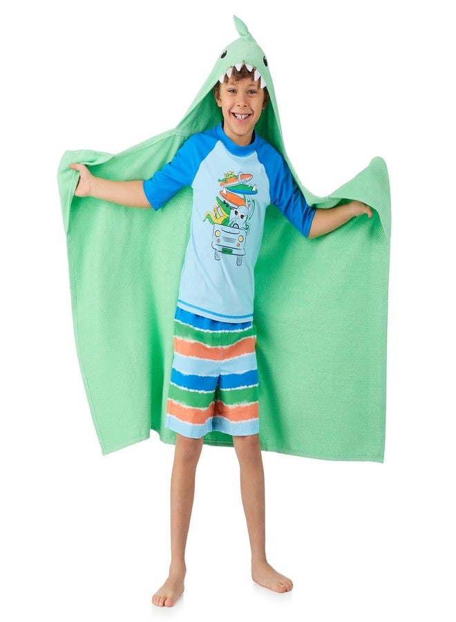 Sainteve Saint Eve Kids Hooded Bath Towel Set - 2 Pack Super Soft and Absorbent Fun Shark Towels - Beach, Bath & Pool Covers for Girls & Boys, Green & Blue - Image 2