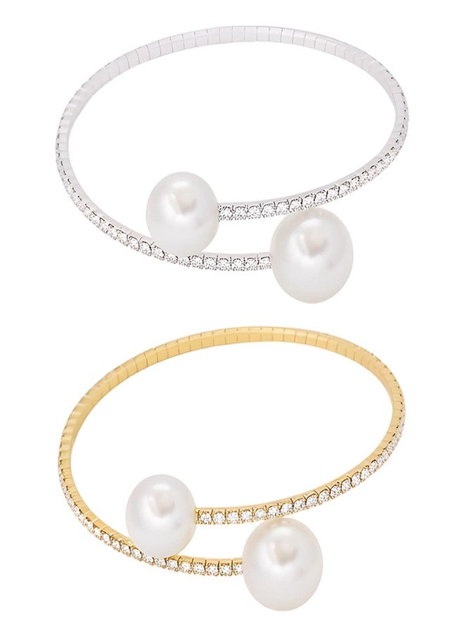 xinxingin 2 Pcs Pearl Bracelet for Women, Adjustable Bangles for Women, Elegant Pearl Bracelets for Women Stylish, For Wedding, Party, Fashion Accessories - Image 1